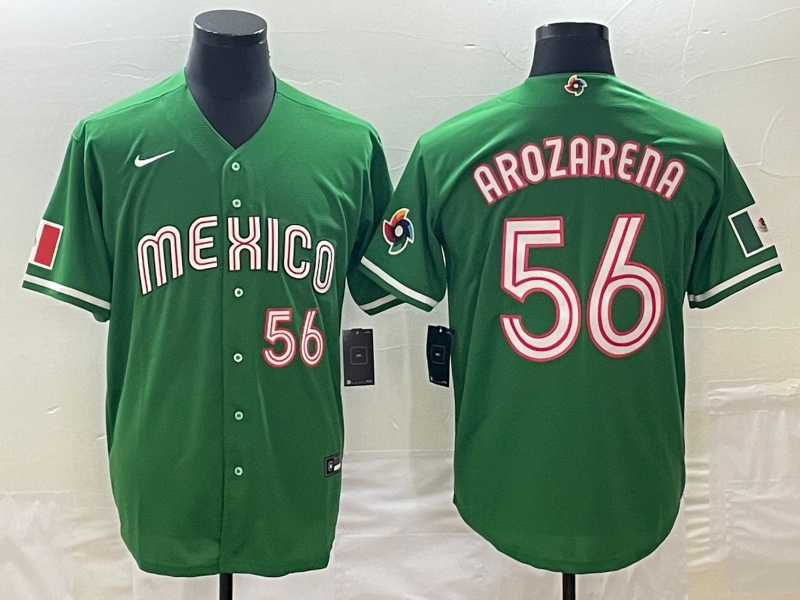 Men's Mexico Baseball #56 Randy Arozarena 2023 Green World Baseball Classic With Patch Stitched Jersey